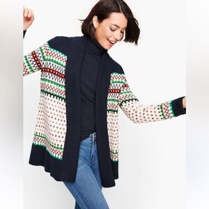TALBOTS Fair Isle Open Cardigan Knit sweater women size Medium